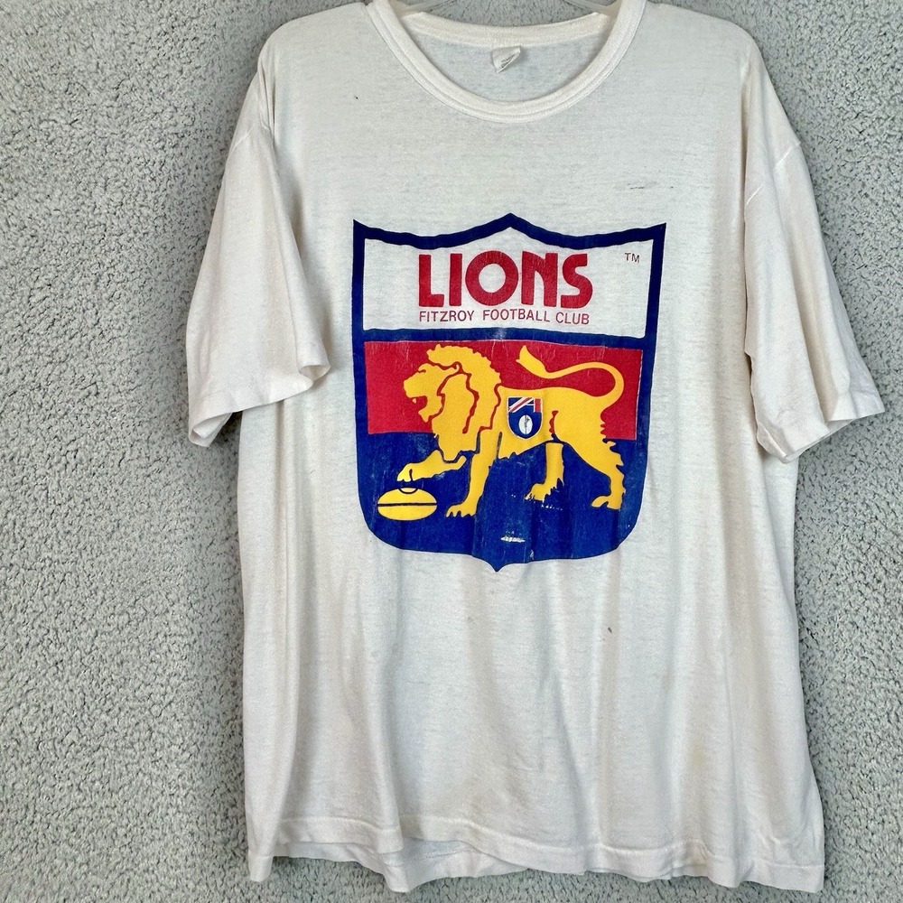 VINTAGE Fitzroy Brisbane Lions Football Club T-Shirt Large XL 90s RARE Sports‎
